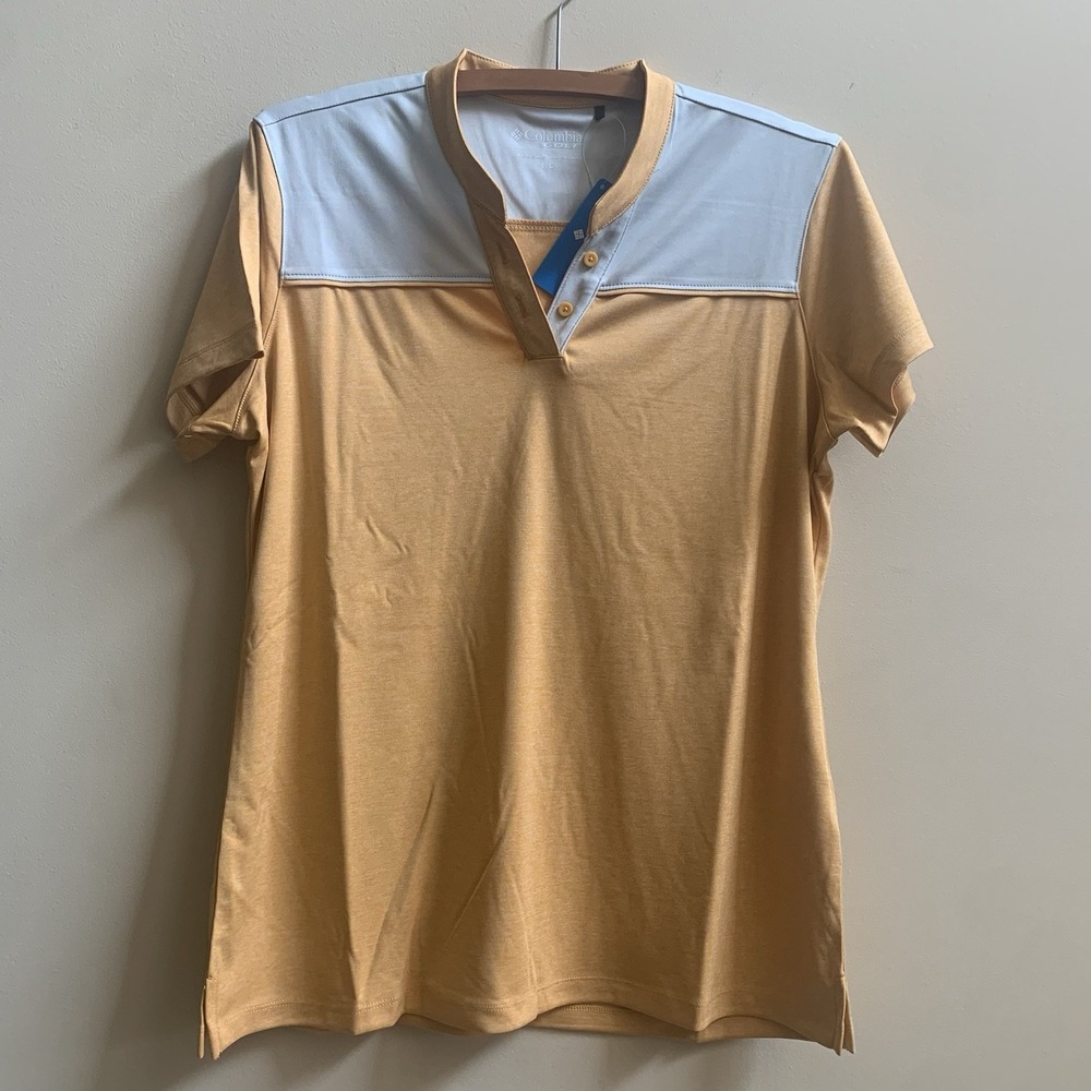 Columbia Golf Womens Large Omni-Wick Adventure Shirt V-Neck Orange Stretch NWT